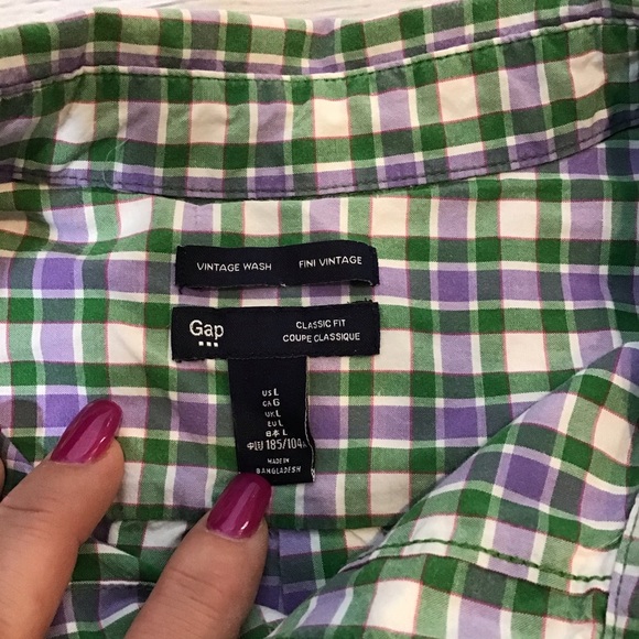 Gap Mens Classic Fit Green Plaid Button Down Shirt - Picture 5 of 5